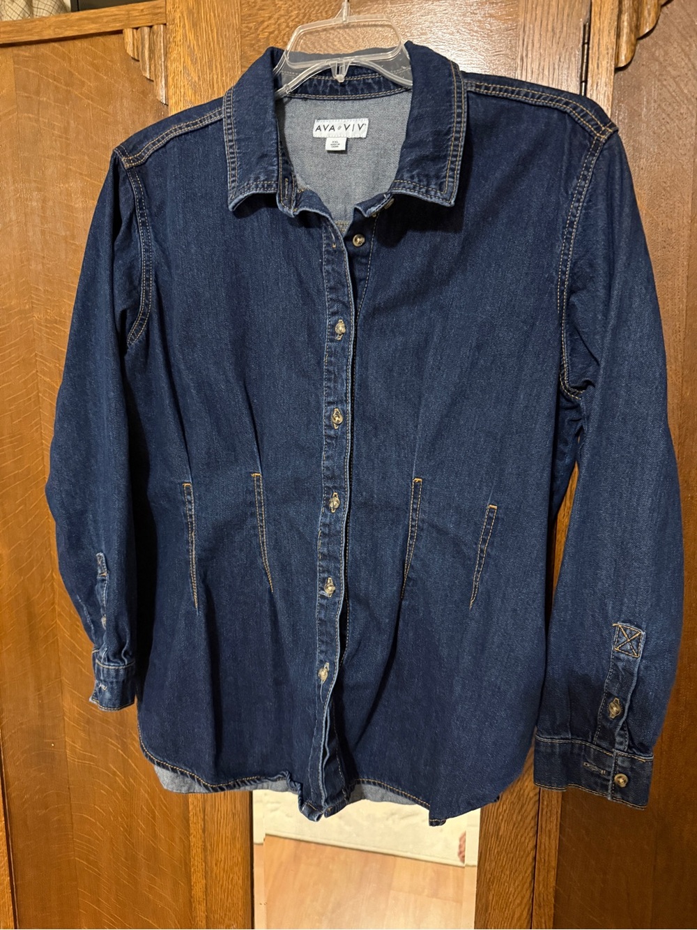 AVA + VIV Dark Wash Denim Button-Up Shirt, XXL